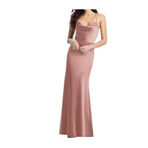 Dessy Collection Cowl-Neck Criss Cross Back Slip Dress